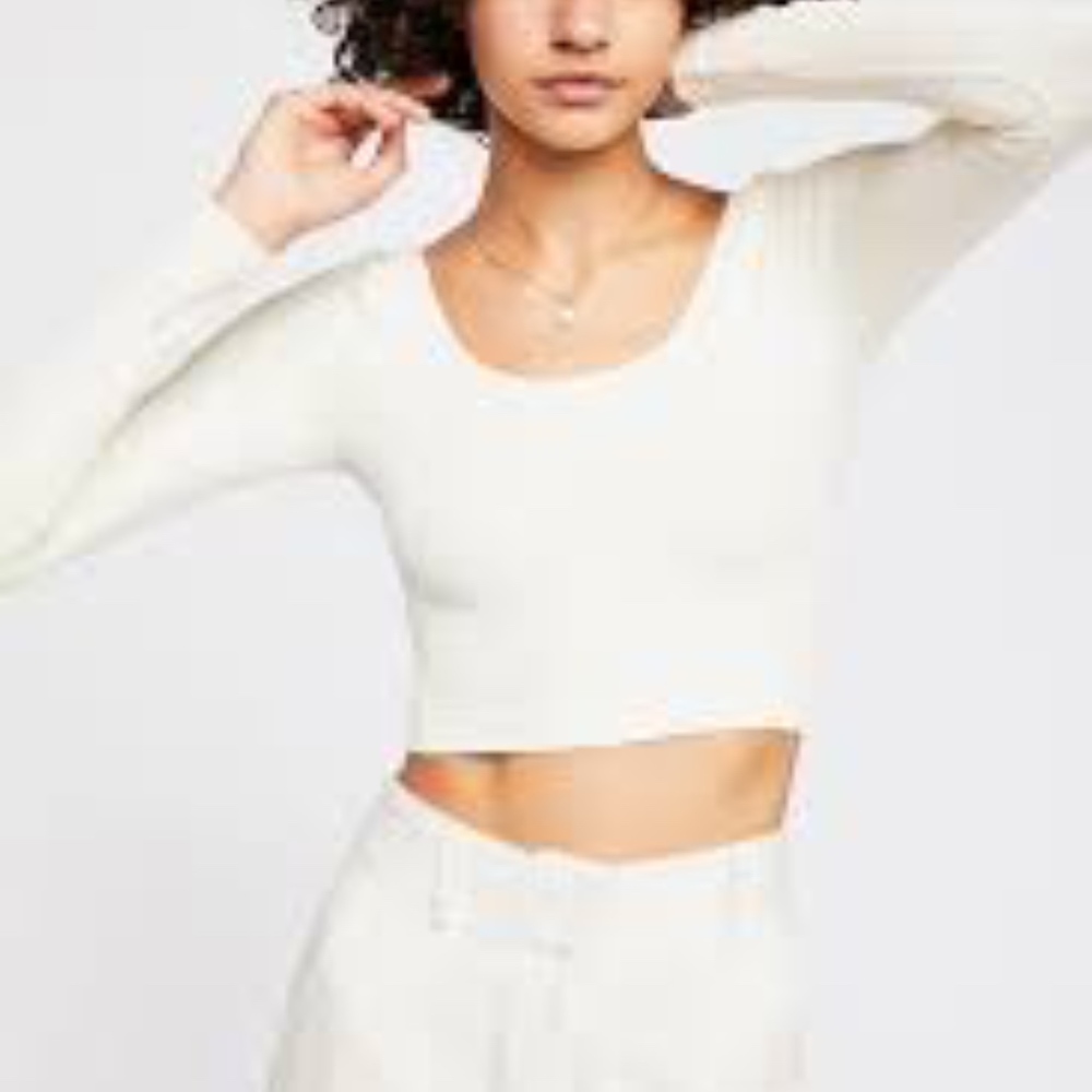 Free People See Me Long Sleeve Scoop Back Crop Top